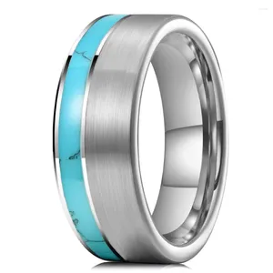 Wedding Rings Fashion 8mm Men Titanium Ring With Blue Zircon Stone Brushed Center Stainless Steel For Band Jewelry