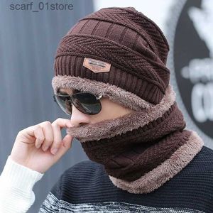 Hats Scarves Sets 2pcs ski c and scarf cold warm leather winter hat for women men Knitted hat Bonnet Warm C Skullies BeaniesL231113