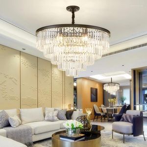 Żyrandole nowoczesne kryształowy sufit żyrandol luksusowy lampa lampa lampa salon czarny złoty światło światło kreatywny design loft okrągły blask