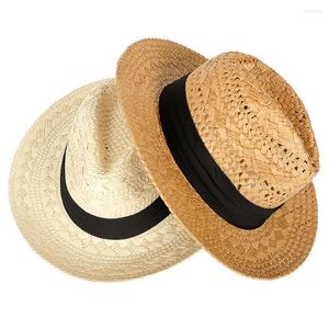 Basker unisex sommarstrand ihålig solhatt med svart bälte panama kvinnors halm för par jazz fedoras mäns vikbara hattar