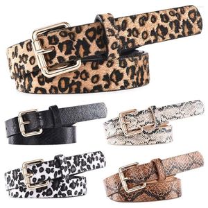 Bälten lyxig design leopard tryck serpentin mångsidig läderbälte byxor klänning tunn midje rem stift spänne midjeband