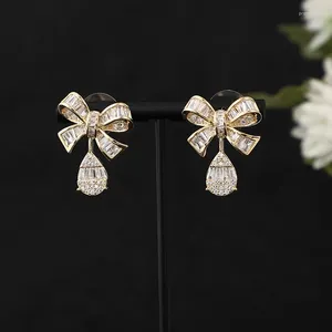 Stud Earrings Luxury Sweety Romantic Waterdrops Bow Drop For Women Trendy Elegant Wedding Cubic Zircon Butterfly E1149