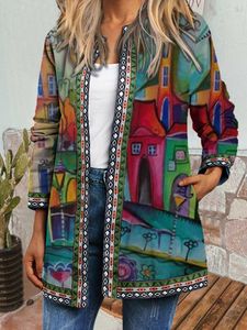 Women's Jackets Spring / Autumn National Style Women's House Print Long-Sleeved Cardigan Coat