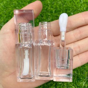 Aufbewahrungsflaschen voller transparenter Lipgloss-Tuben leerer nachfüllbarer Lippenstift mit Big Wand Custom Logo White Plumper Packaging