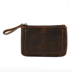 Wallets Vintage Men's And Women's Genuine Leather Purse Pickup Bag Grocery Shopping Cow Zipper Card Position Cute Wallet