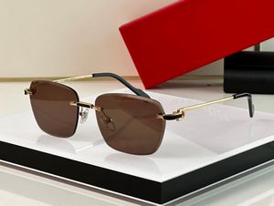 Fashion simple frameless sunglasses black frame high quality mens sunglasses 18k gold splendid genuine inner blue-plated film lenses comfortable