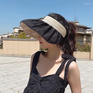 Breda randen hattar sommarsolshade hatt uv skydd dubbel sida tom topp stor solskyddsmedel visir kvinnor utomhus sport strand sol mössor
