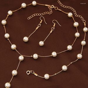 Necklace Earrings Set Boutique Fashion Sweet Ol Elegant Pearl Multi-Layer Bracelet Three-Piece Jewelry Dz344
