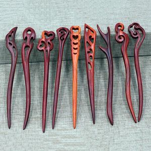 Hårklipp röda sandelträpinnar träpinnar gafflar hand snidade kinesiska hårnålar huvudstycke kvinnor huvudkläder tillbehör