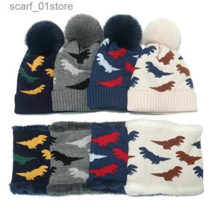 Hats Scarves Sets 2Pcs/Set Kids Stripe Cs Scarves Children Furry Pompon Knitted Wool Beanies Scarf Suit Winter Toddler Boy Girls Warm AccessoryL231113