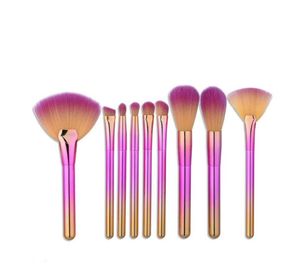 Outros itens de beleza para saúde 9 Pçs / set Fan Foundation Pincéis de maquiagem Arco-íris Sombra em pó Sobrancelha Delineador Make Up Brush Set Profe Dhdnr