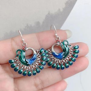 Dangle Earrings Ethnic 925 Sterling Silver Enamel Phoenixドロップレトロステートメント鳥ぶら下がっている女性クリスマスジュエリーeh237