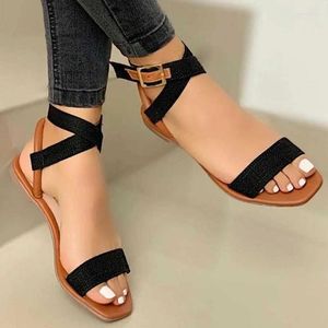 2023 Fashion Women's Sandals Shoe Strap Slute Simple and Discate Open Open Solid 8265