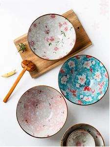 ボウルズ日本のセラミックヌードルスープボウルレストラン大きなラーメンの家の手描きの桜の磁器の食器環境にやさしい