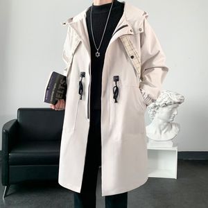 Płaszcze męskie płaszcze z kapturem czarne środkowe, długie ubranie 230413