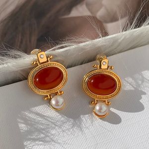 Dangle Chandelier French vintage women's earrings luxury elegant red round pendant lady jewelry 230413