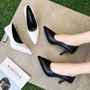 Dress Shoes 2023 Women's LEATHER Woman High Heels Pointed Toe Women Pumps For Fashion Office Lady Slip On Sock Free White Black