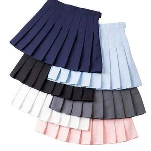 Kjolar preppy veckade kjol flickor streetwear en linje tennis kjol hög midja koreansk röd rosa y2k mini jupe femme blå kvinnor kläder 230413