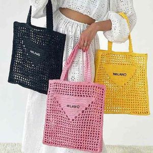 Luxury Bag Designer Brands Hollow Letters Raffia Straw Tote Fashion Paper Woven Women Shoulder Bags Summer Beach Handbag