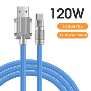 USB Charger Cable Type-C 120W 6A Super Fast Charging Cable Liquid Silicone för Xiaomi Huawei Samsung Bold 6.0 Data Line Rainbow Colors 838D