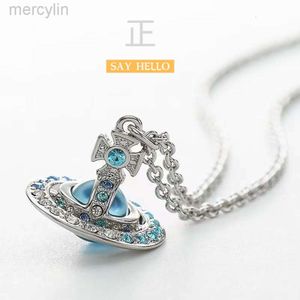 Designer Viviene Westwoods Rich Family Qianjin Empress Dowager Xi Sparkling Diamond Blue Cosmic Stereoscopic Saturn Full Diamond Necklace Glass Planet Clavicle C