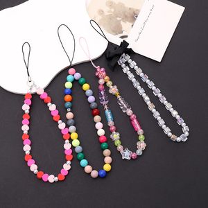 Acrylic Charm Chain Anti-Lost Wrist Straps Handmade Bracelets DIY Cell Phone Case Lanyard Keychain Beaded Colorful Hanging Cord Universal