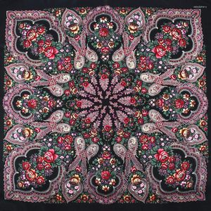 Lenços 110/110cm Estilo Russo Lenço Quadrado Mulheres Floral Impressão Bandana Tradicional Ucraniano Polonês Franjas Xaile Babushka Head Wraps