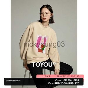 Женские толстовки с капюшоном Toyouth Women Sweatshirt 2023 Осень с длинным рукавом Расширенные ребристые с круглым вырезом Свободная толстовка с капюшоном с художественным принтом Модный повседневный пуловер J231113