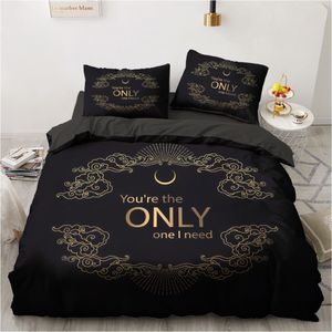 Sängkläder uppsättningar 3D Black Set Däcke Quilt Comporter Cover Set Bed Linen Pillowcase King Queen 245x210cm Storlek Endast gulddesign Tryckt 230413