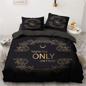 Set di biancheria da letto 3D Set nero Copripiumino Trapunta Copripiumino Set biancheria da letto Federa King Queen 245x210cm Solo design oro stampato 230413