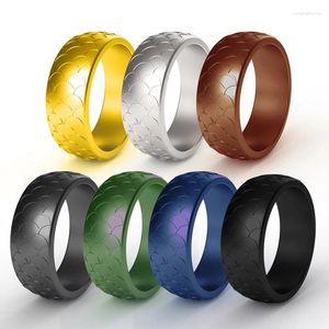 Wedding Rings Fish Scale Pattern Silicone Sport Outdoor 8.7MM Width Rubber Bands Hypoallergenic Flexible Ring Men Anillo Hombre