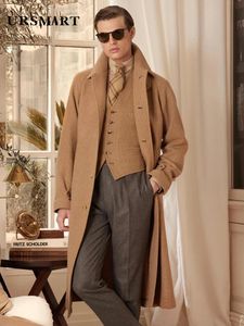 Мужское полушерстяное пальто, длинное шерстяное мужское пальто светло-коричневого цвета, классический однобортный утолщенный съемный пуховик, мужское шерстяное пальто в британском стиле 231102