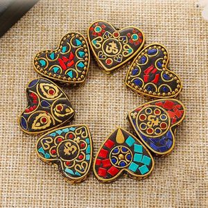 Colares Pingente 2 Pcs Handmade Nepal Latão Grânulos Om Tibetano Colar Budista Brinco Jóias Acessórios Boho Em Forma de Coração