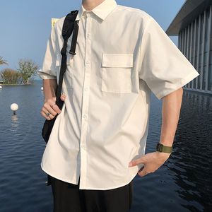 Men's Casual Shirts EBAIHUI Men's White Shirts with Tie Set Preppy Uniform DK Loose Long Sleeve Shirt Couple Loose Basic Short Shirts Asian Size 230412