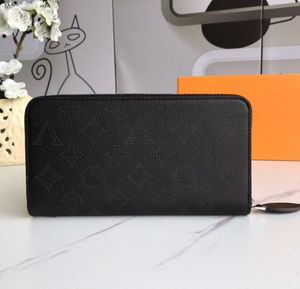 Fashion designer womens wallets luxury zipper purses high-quality perforated flower letter credit card holder ladies long slim money clutch bag with box