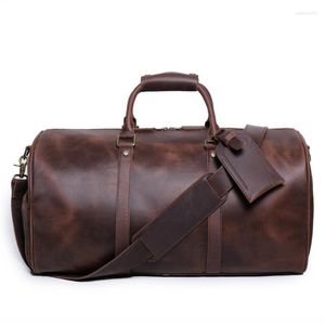 Duffel Bags Vintage Crazy Horse Leather Travel Bag Topcoat Cowhide Portable Fitness Genuine Shoes One Shoulder Crossbody