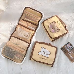 Niedźwiedź kosmetyki makijaż torba dla kobiet makijaż wiszące przybory toaletowe Travel Fold wielofunkcyjne szczotki kosmetyczne torebka śliczna torba do przechowywania
