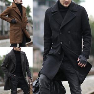 남자 트렌치 코트 따뜻한 이중 가슴 윈드 브레이커 두꺼운 느슨한 중간 길이 지능적인 캐주얼 재킷 겨울 양모 230413