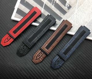 Outros acessórios de moda Brand Watch Band 25 Mm Real Cow Leather Rubber Silicone Watch Band para Strap for Big Bang Belt Authentic On Black J230413