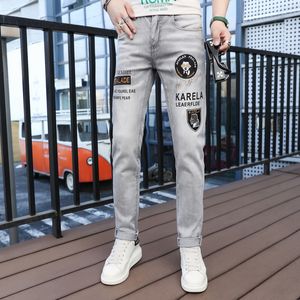 Jeans pour hommes imprimé lettre Jeans pantalons pour hommes lavés haut de gamme élastique pantalon ajusté pantalons longs 10