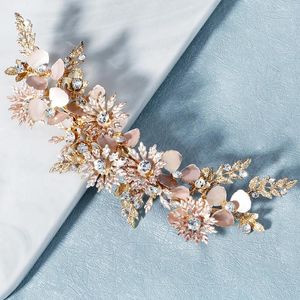 Saç klipsleri lüks gelin bantları headdress inciler çiçek kristal geleneksel Çin gelin xiuhe düğün aksesuarları