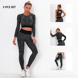 Yoga Outfit Seamless Set Sport Clothing For Woman 4 Sizes High Waist Leggings Push Up Bra Workout Sportswear Gym Fitness Long Sleeve