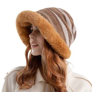 Wide Brim Hats Bucket Women Winter Ethnic Style Lady Fisherman Hat Female Fashion Plush Warm Windproof Earflap Panama Caps for 231113