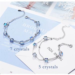 Charm Armband Square Blue Cube Pendant Crystal Armband för Lady Trend Korean Stil Elegant Women Girls Beaut