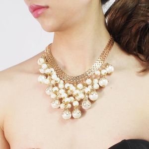 Pendant Necklaces Bohemian Multilayer Imitation Pearl Tassel Drop Collar Necklace For Women Statement Alloy Punk Fashion Wedding Party