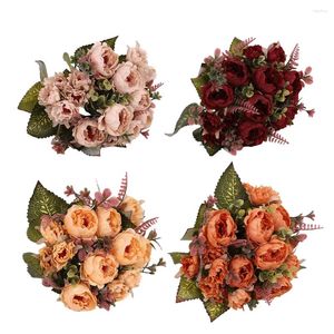 Decorative Flowers Simulation Peony Flower Silk Rose Bouquet Vintage Bridal Fake Home DIY Christmas Wedding Decoration