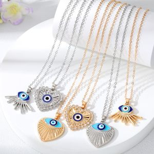 S3564 Geometric Heart Evil Eye Pendant Necklace For Women Rhinestone Enamel Turkish Blue Eyes Choker Necklaces