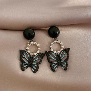 Baumelnde Ohrringe Charm Female Big Black Butterfly Drop Gelbgold Farbe für Frauen Luxus Emaille Strass Schmuck