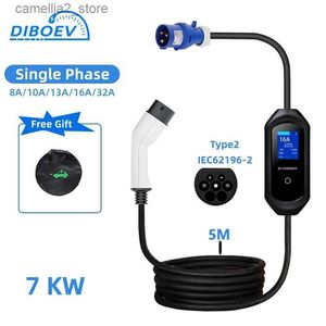 إكسسوارات السيارة الكهربائية المحمولة EV Charger Wallbox Type2 Cable 32a 7kw مع Cee Plug Evse Type 2 Carging Box IEC62196 محول للسيارة الكهربائية Q231113