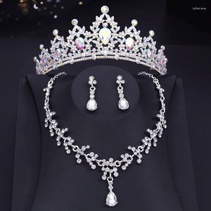 Halsbandörhängen Set AB Crown för Wedding Bridal Dangle och Tiaras Set Princess Girls Party Prom Jewelry